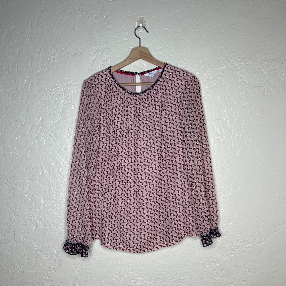 Boden Ivy Jersey Blouse Milkshake Clover Pink Clip Dot Ruffle Top US 6